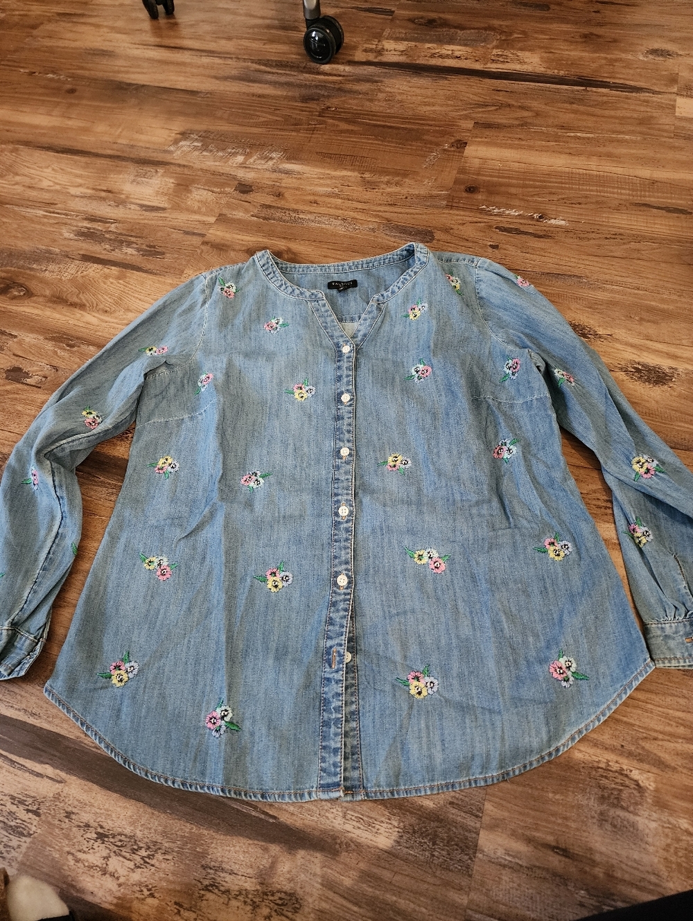 Denim Flower Embroided Shirt